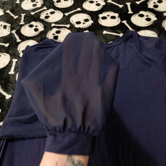REITMANS NWT Navy blue scoop neck top with sheer sleeves ~ XL 1X XXL 2X shirt - Picture 6 of 16